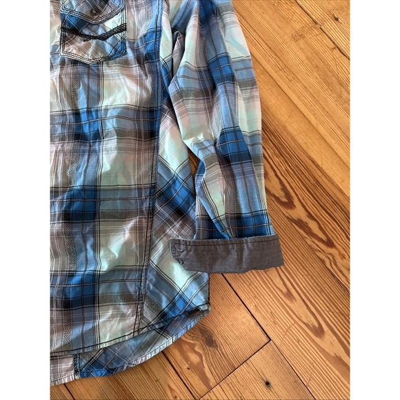 BKE Buckle Black Blue Gray Shirt Mens Plaid Western Snap XXL Athletic Fit - Picture 8 of 12